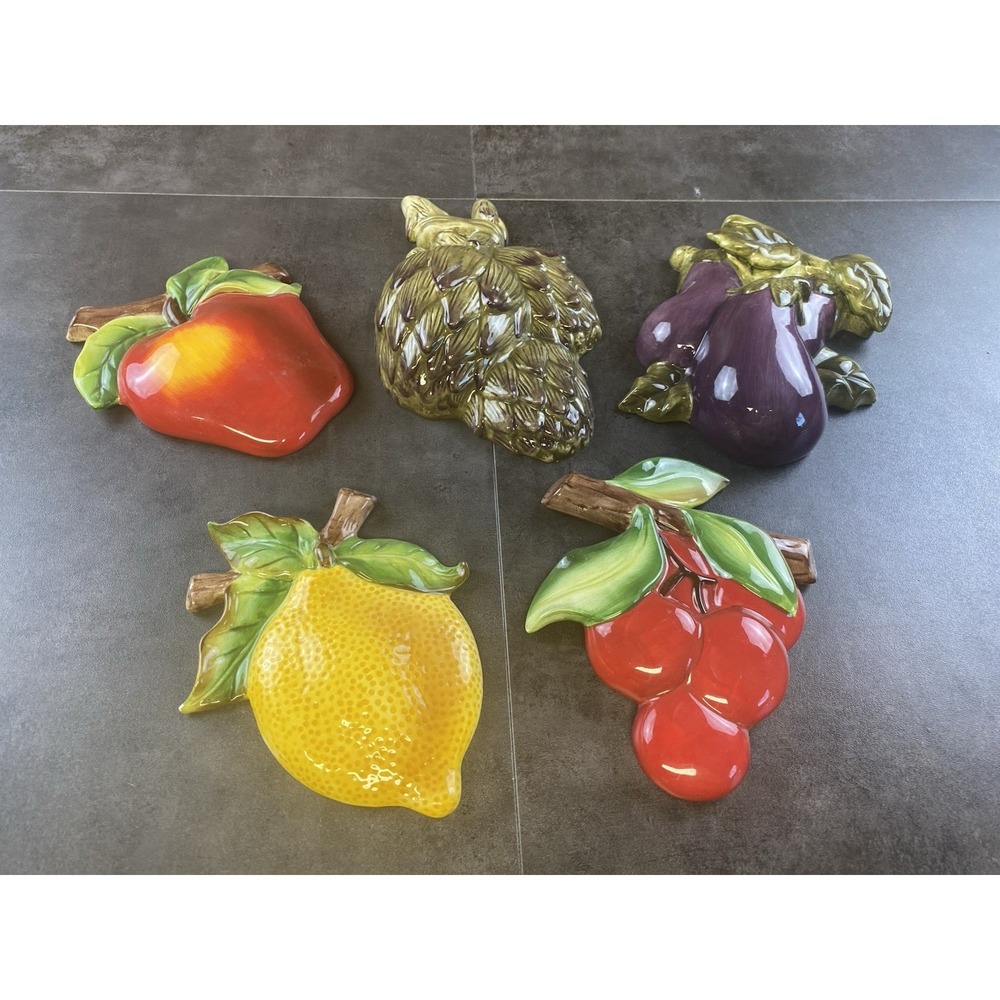 Home Interiors Lot of 5 Fruit Ceramic Wall Hangings-CLEAN